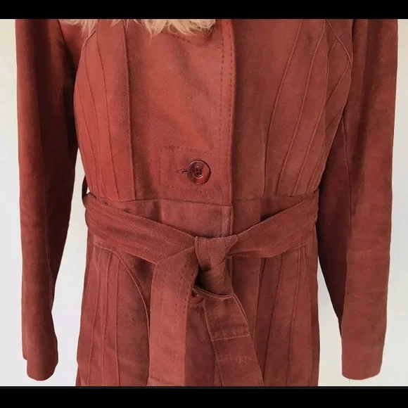 VTG Suede Leather Orange Fur Sherpa Belted Penny Lane jacket - Picture 4 of 13